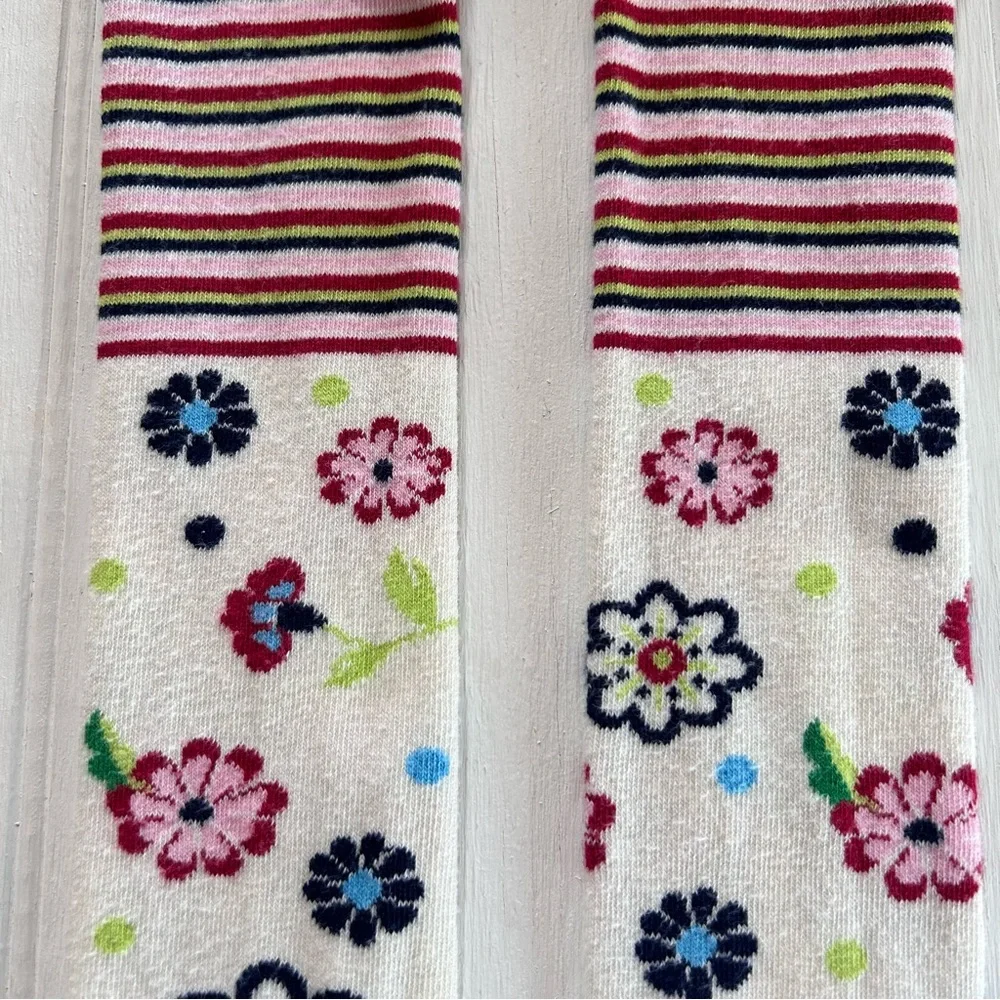 Hanna~ Girl’s Cotton Blend Made in Denmark Floral Stripe Footed Tights 150/160